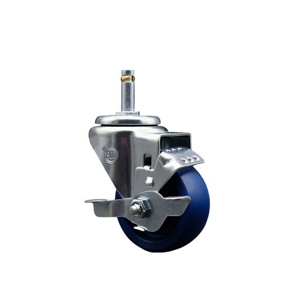 3'' Solid Poly Wheel Swivel 7/16'' Grip Ring Stem Caster with Brake